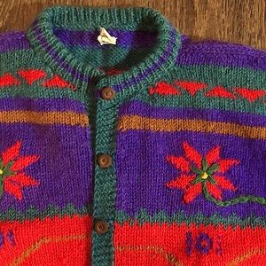 Vintage Handmade in Nepal 100% Wool Cardigan
